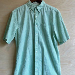 L.L. Bean Green & White Short Sleeve Traditional Fit Button Down Shirt M Tall